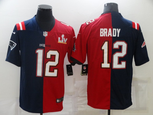 Men's Tampa Bay Buccaneers #12 Tom Brady Red Navy Super Bowl Split GOAT Stitched Jersey